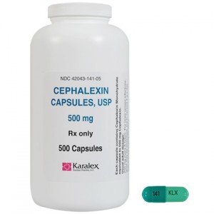Bottle of Cephalexin capsules