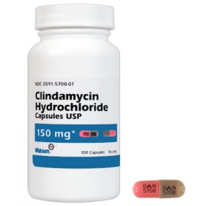 Clindamycin bottle and pill