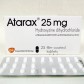 The Atarax package with a label of 25 mg, with the tablet pills in front of the box.
