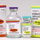 This is the 200 mg/40 mL (red labels) and the 50 mg/10 mL (yellow labels) vials and packages of Yervoy.